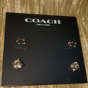 Coach  2  silver  Crystal Stud Earrings